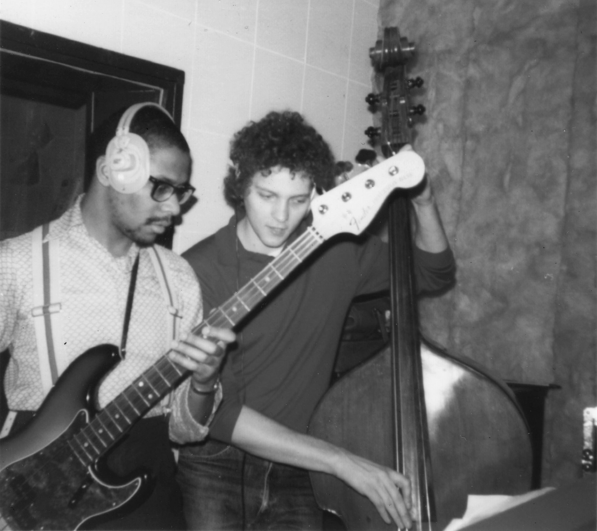 Andrew White and Miroslav Vitous at Connecticut Recording Studio recording <i>Sweetnighter</i>. Photo courtesy of Andrew White.